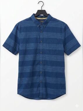 21 Men Blue Horizontal Striped Short Sleeve Shirt - Size XL